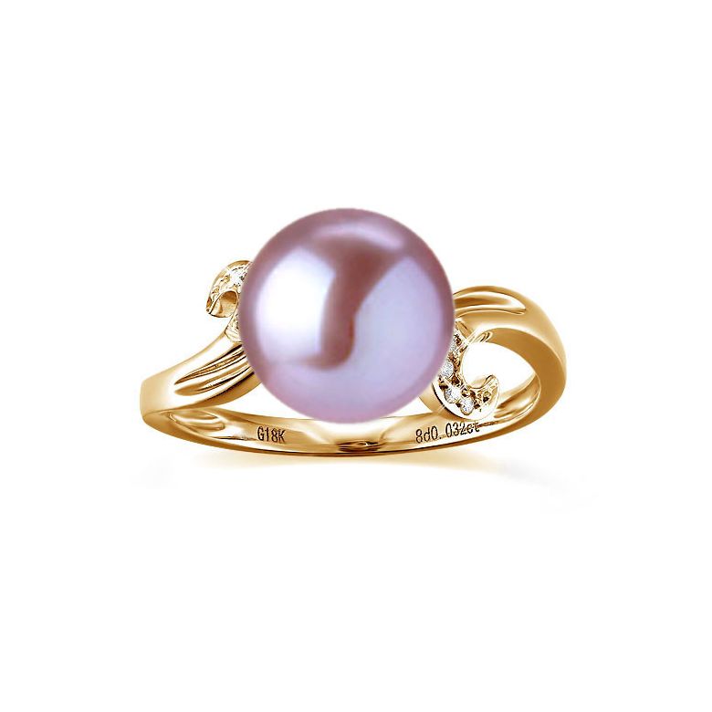 Bague note de musique - Perle de culture lavande, or jaune diamants - 3