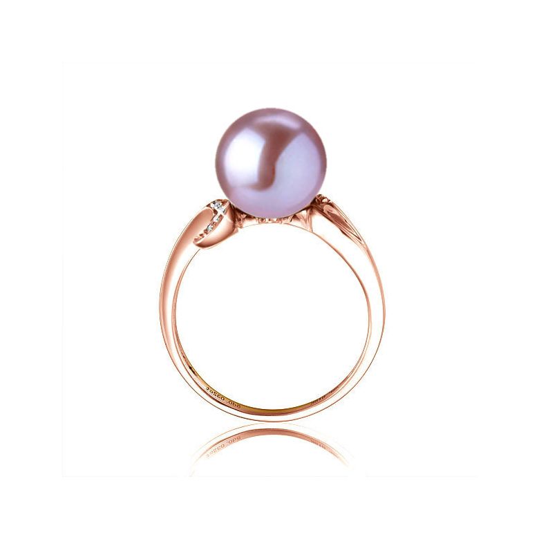 Bague note de musique - Perle de culture lavande, or rose diamants - 1