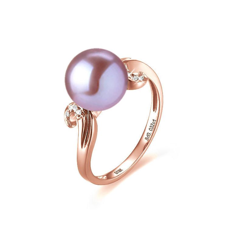 Bague note de musique - Perle de culture lavande, or rose diamants - 2