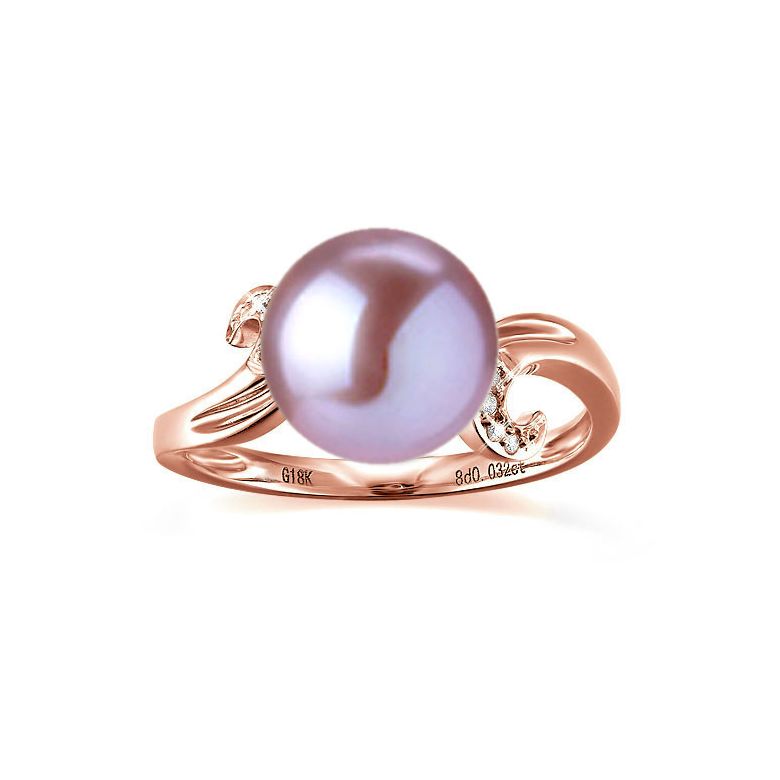 Bague note de musique - Perle de culture lavande, or rose diamants - 3