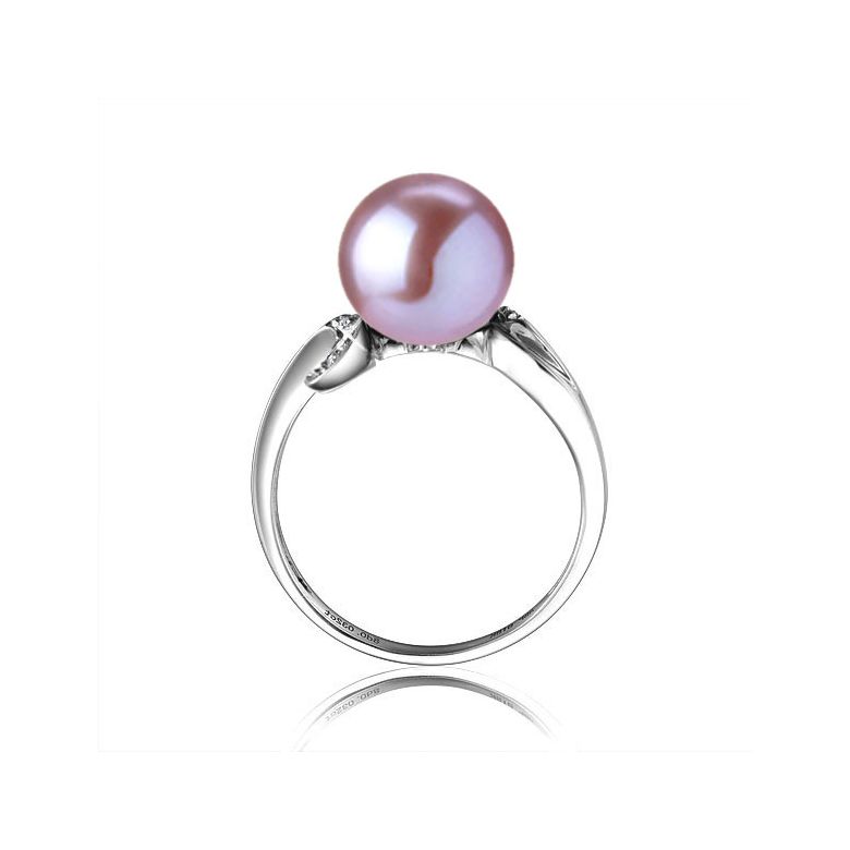 Bague note de musique - Perle de culture lavande, or blanc diamants - 2