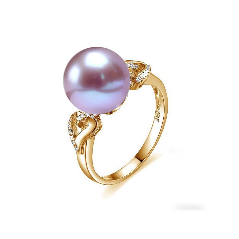 Bague coeur de perle diamanté - Or jaune et Perle d'eau douce blanche - 6