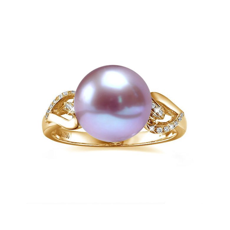 Bague coeur de perle diamanté - Or jaune et Perle d'eau douce Lavande - 2