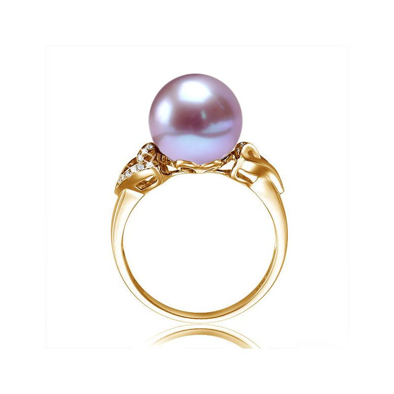 Bague coeur de perle diamanté - Or jaune et Perle d'eau douce Lavande - 3