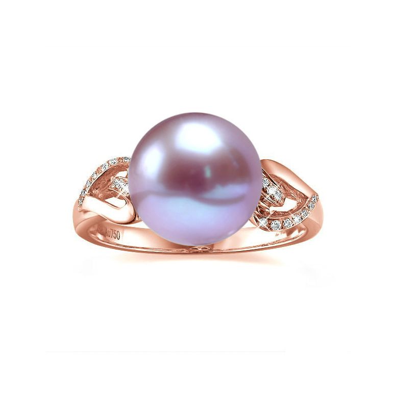 Bague coeur de perle diamanté - Or rose et Perle d'eau douce Lavande - 2
