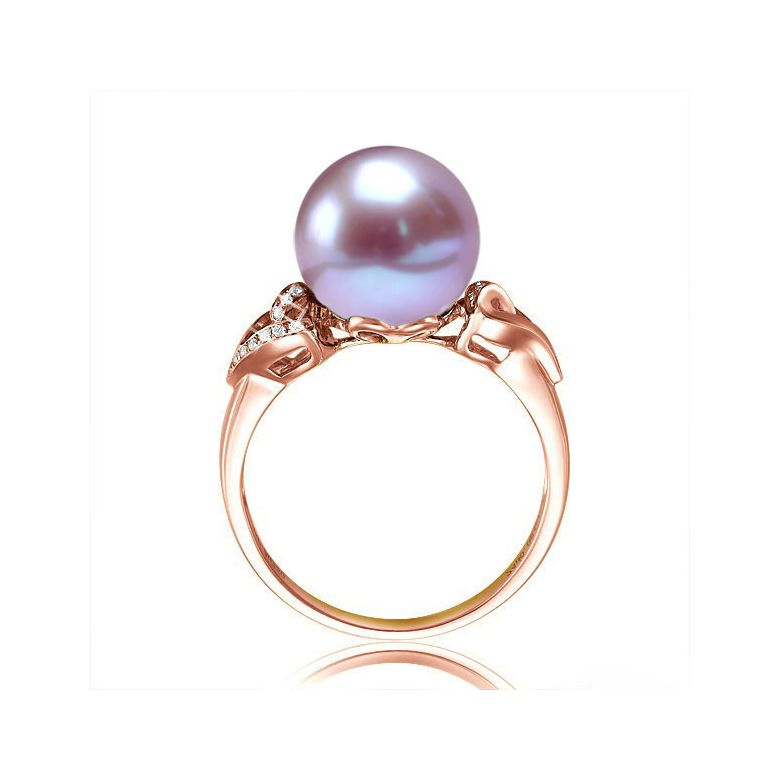 Bague coeur de perle diamanté - Or rose et Perle d'eau douce Lavande - 3