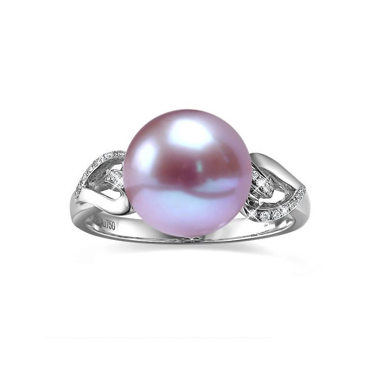 Bague coeur de perle diamanté - Or blanc et Perle d'eau douce lavande - 3