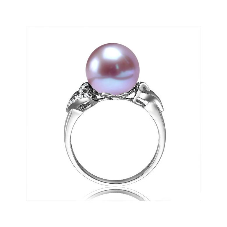 Bague coeur de perle diamanté - Or blanc et Perle d'eau douce lavande - 4