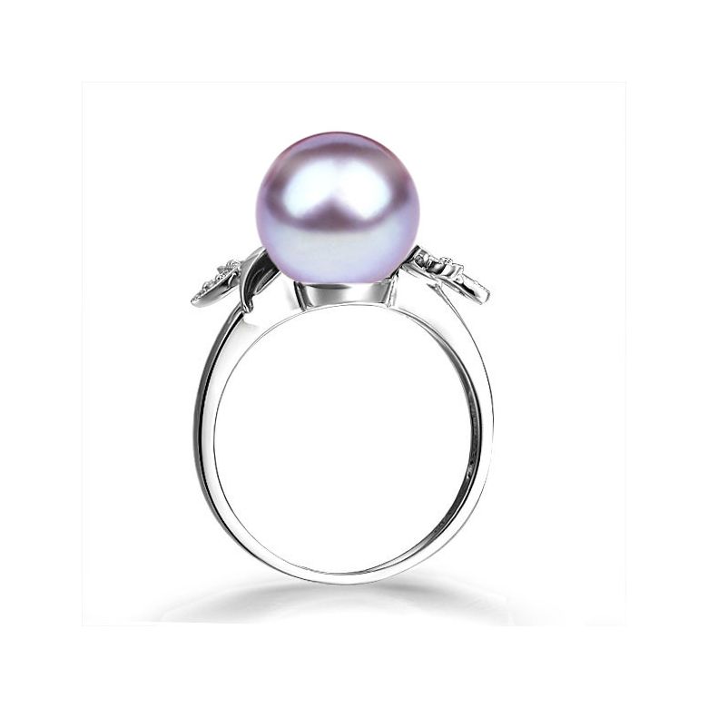 Bague Perle Or Blanc Diamant. Feuilles Étincelantes  - 7