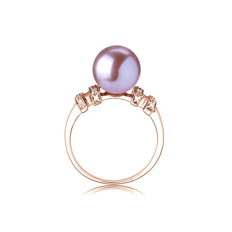 Bague moderne femme en or rose - Perle eau douce lavande - Diamants - 2