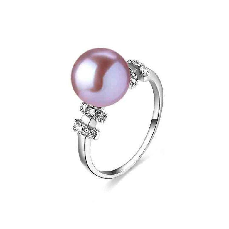 Bague moderne femme en or blanc - Perle eau douce lavande - Diamants - 1