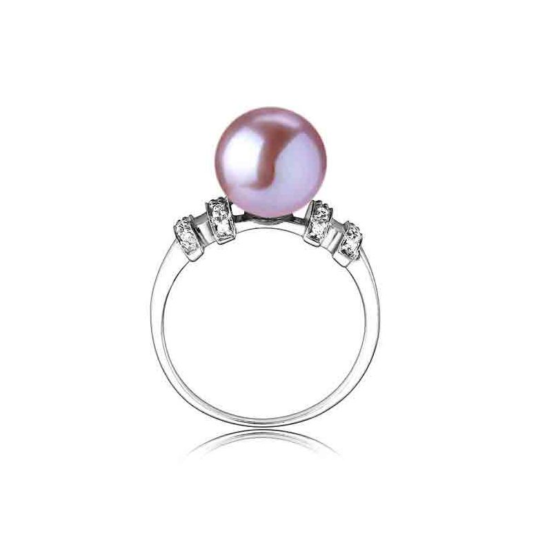 Bague moderne femme en or blanc - Perle eau douce lavande - Diamants - 3