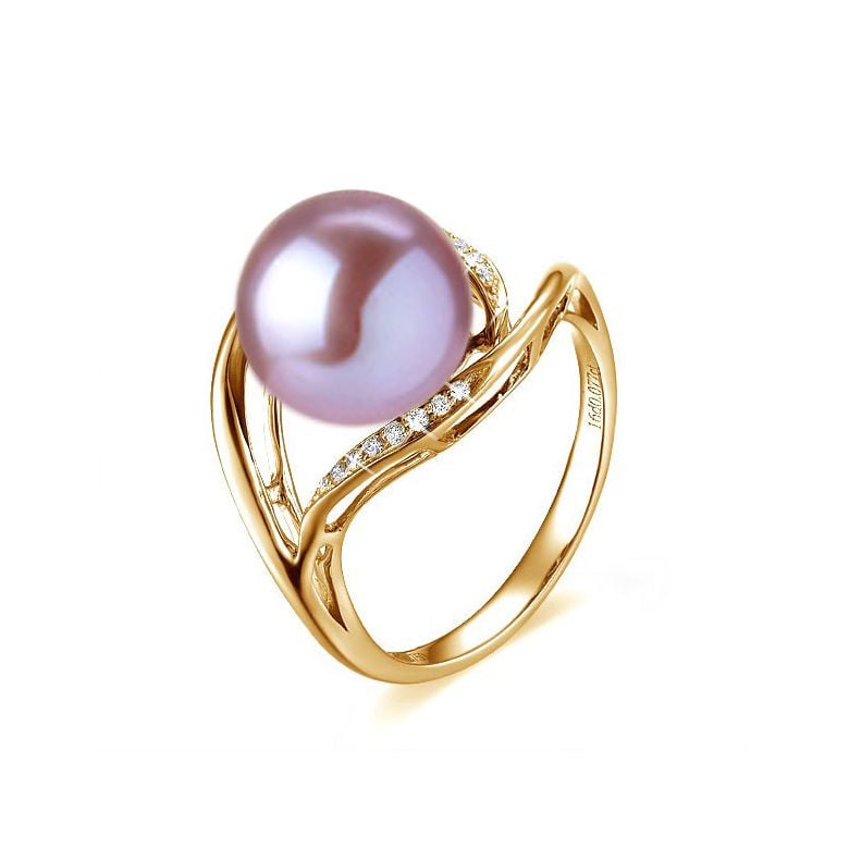 Bague femme perle - Or jaune, diamants - Perle de culture blanche - 10
