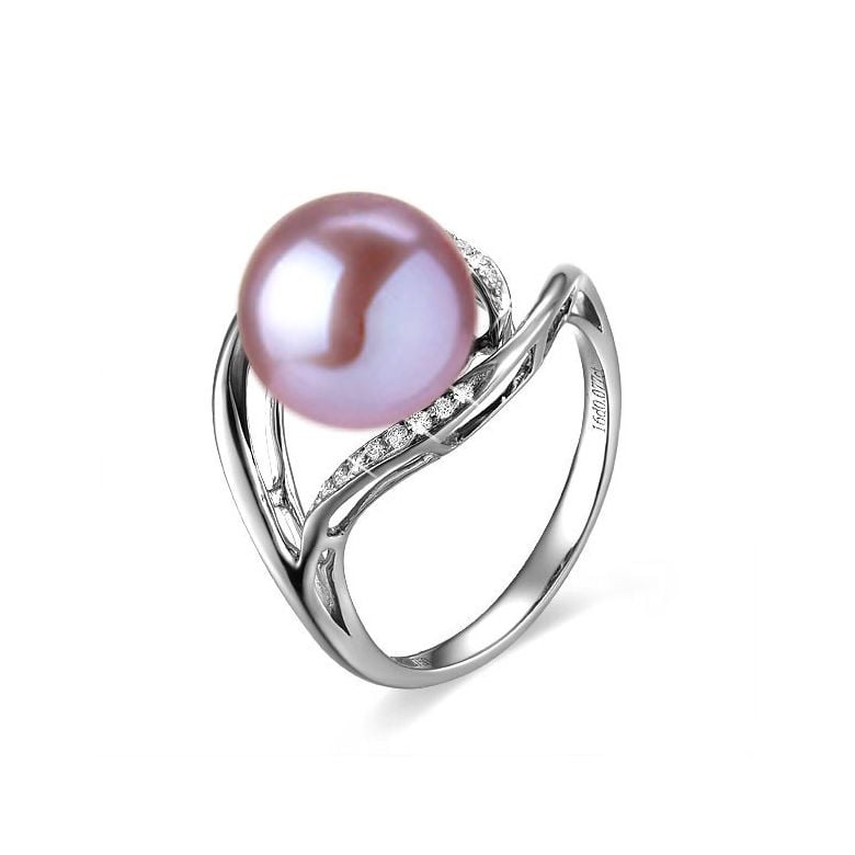 Bague femme perle - Or blanc, diamants - Perle de culture blanche - 6