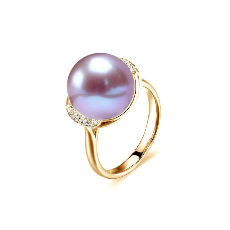 Bague perle eau douce lavandes, or - Plateau circulaire diamants - 1
