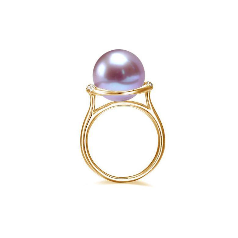 Bague perle eau douce lavandes, or - Plateau circulaire diamants - 3