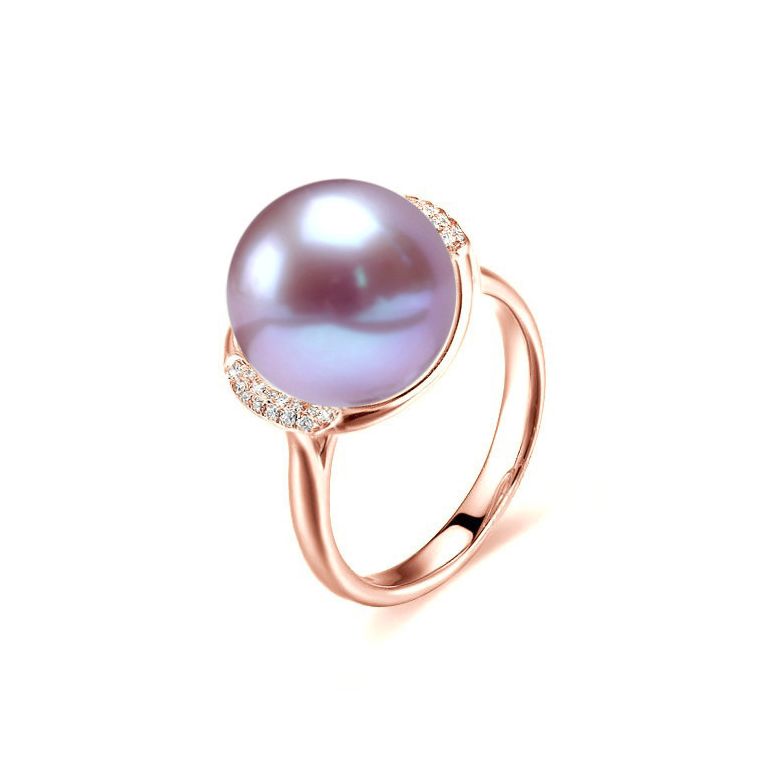 Bague perle eau douce lavandes, or - Plateau circulaire diamants or rose - 1