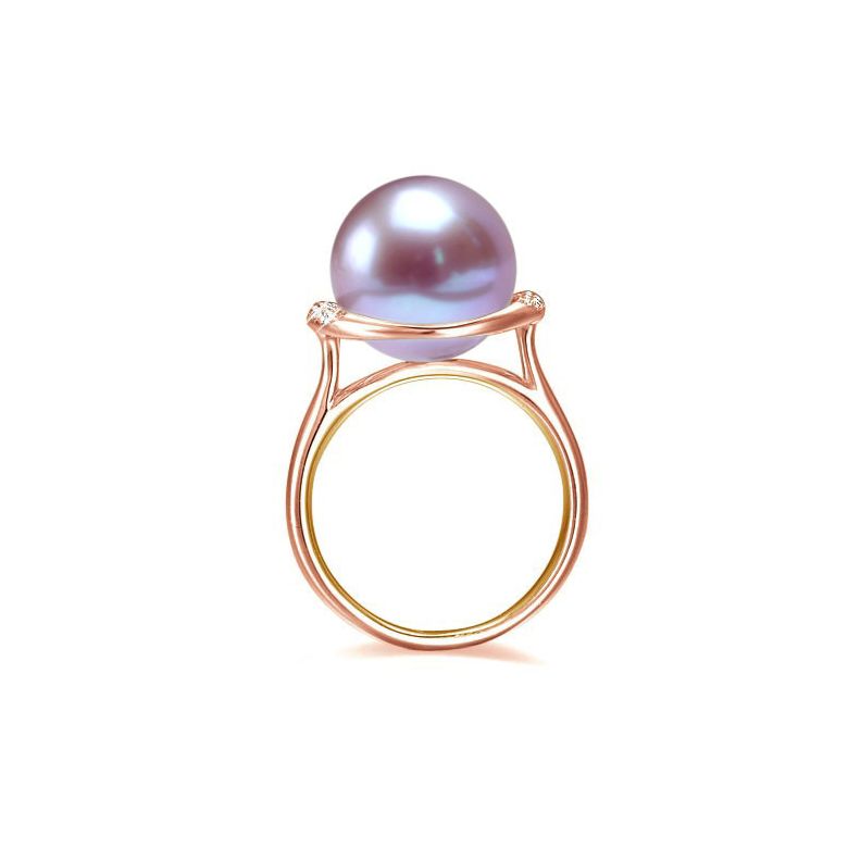 Bague perle eau douce lavandes, or - Plateau circulaire diamants or rose - 3