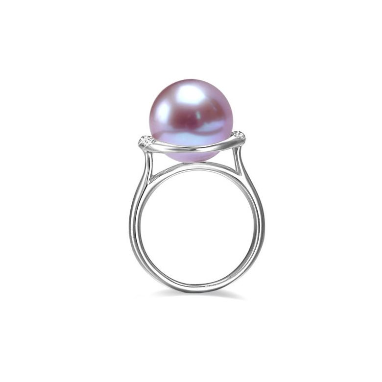 Bague perle d'eau douce et or lavande - Plateau circulaire en diamants - 3