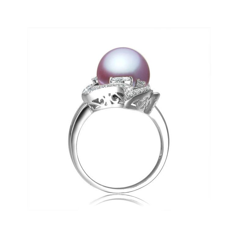 Bague végétale or blanc - Perle eau douce blanche de culture, Diamants - 7