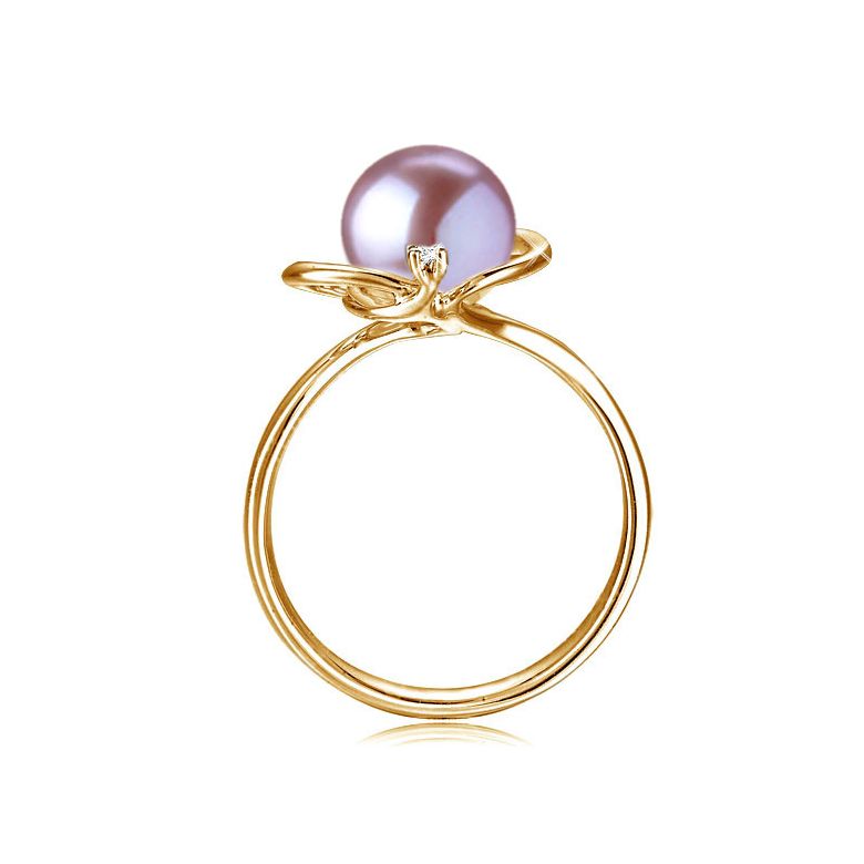Bague perle d'eau douce lavande - 9.5/10mm, AAA - Or jaune, diamant - 3