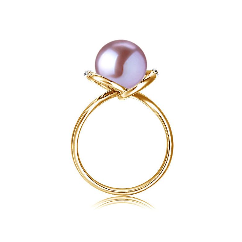 Bague or jaune style circulaire - Perle de culture - 2 diamants sertis - 3