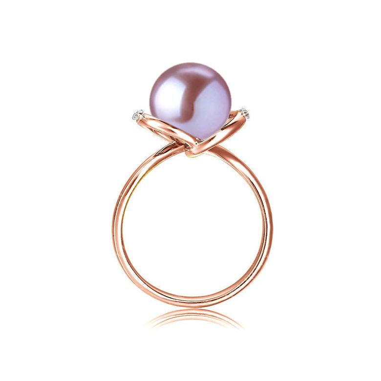 Bague or rose style circulaire - Perle de culture - 2 diamants sertis - 3
