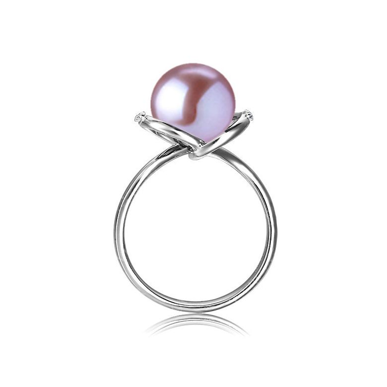 Bague or blanc style circulaire - Perle de culture - 2 diamants sertis - 2