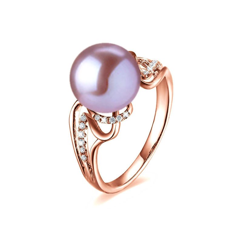 Bague moderne luxe perle de culture lavande - Or rose, diamants - 1