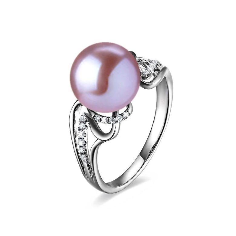 Bague luxe et moderne perle eau douce lavande - Or blanc, diamants - 1