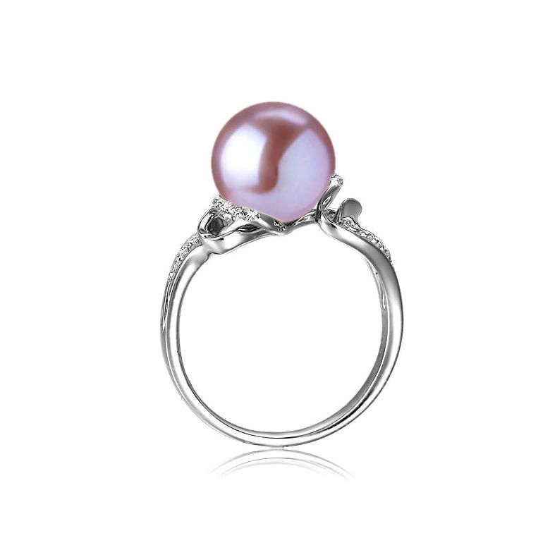 Bague luxe et moderne perle eau douce lavande - Or blanc, diamants - 2