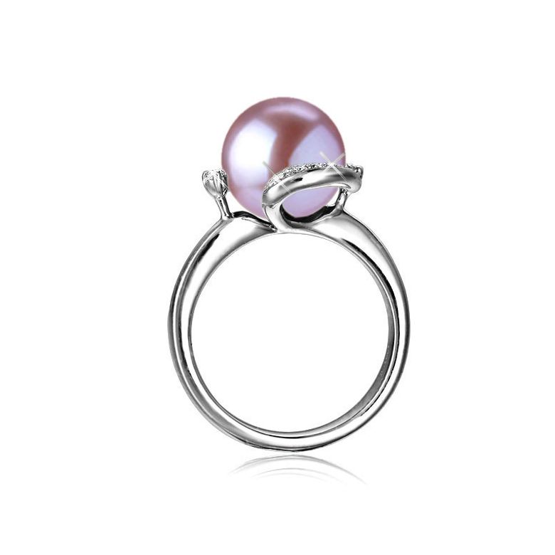 Bague voluptueuse or blanc et perle de culture lavande - Diamant pavé - 2