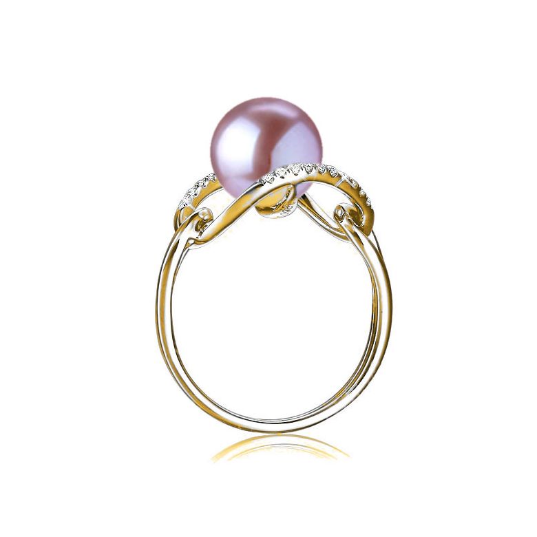 Bague or jaune perle lavande eau douce - 2 anneaux unis en diamants - 2