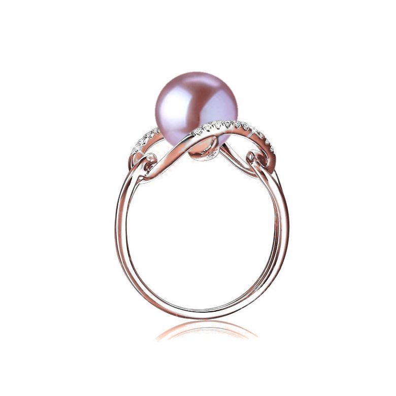 Bague or rose perle lavande eau douce - 2 anneaux unis en diamants - 2