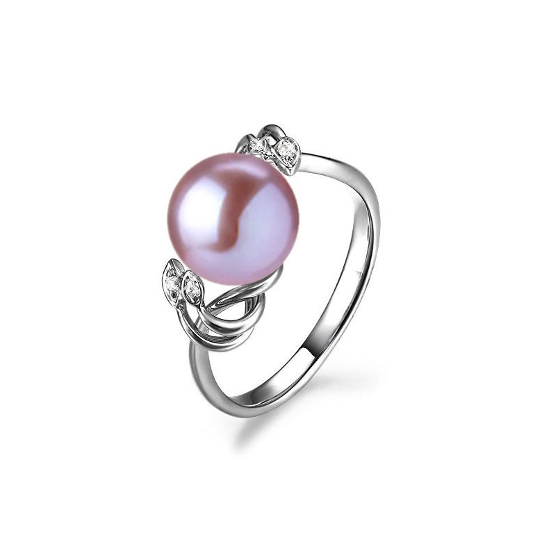 Bague fleur - Or blanc, Diamants - Perle de culture, Eau douce - 1