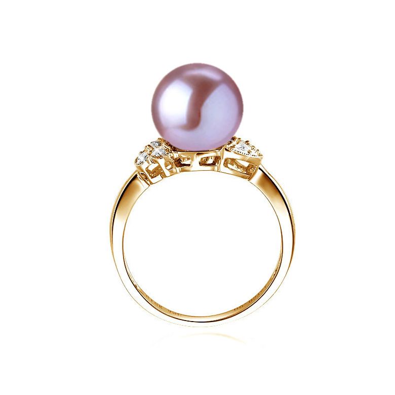 Bague perle Chine - Perle d'eau douce lavande - Diamants, or jaune - 3