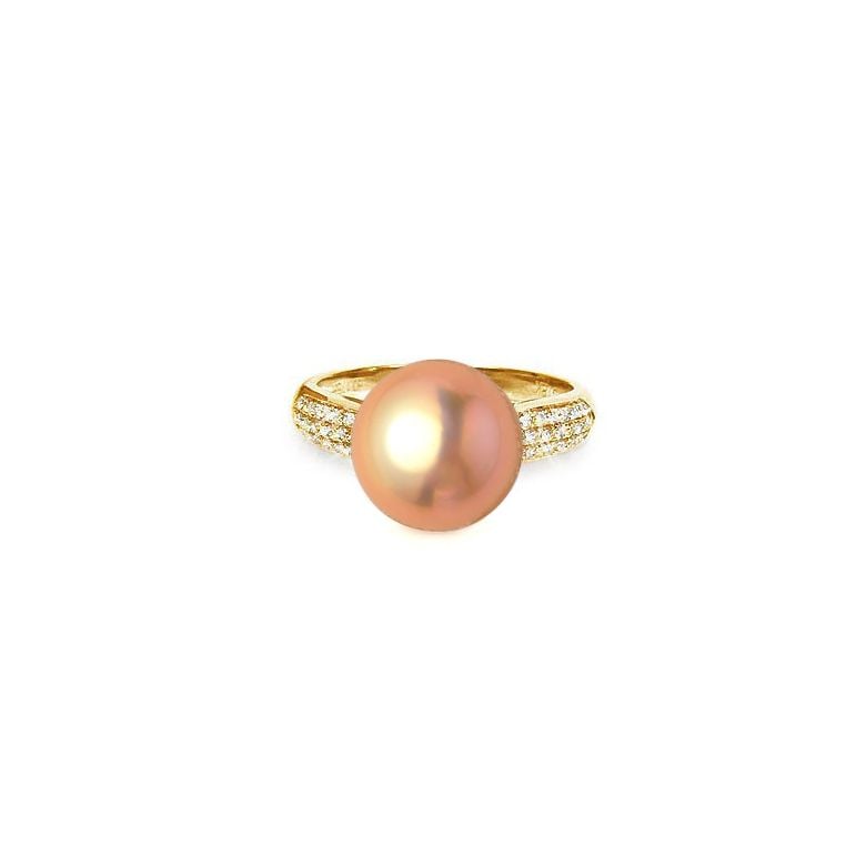 Bague Perle Culture Eau Douce Blanche. Or Jaune Diamants - 7