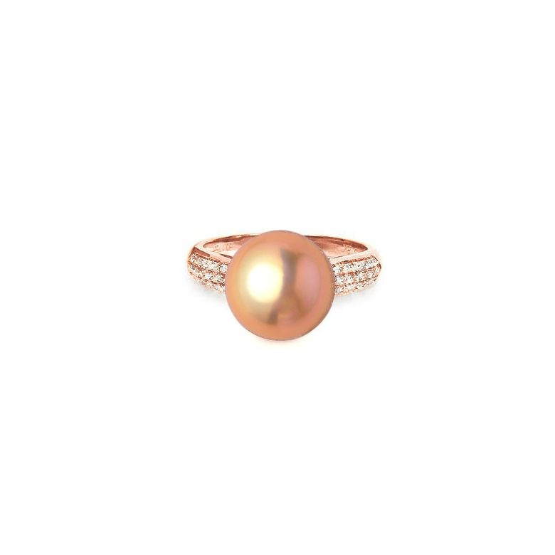 Bague Perle Culture Eau Douce Rose. Or Rose Diamants - 1