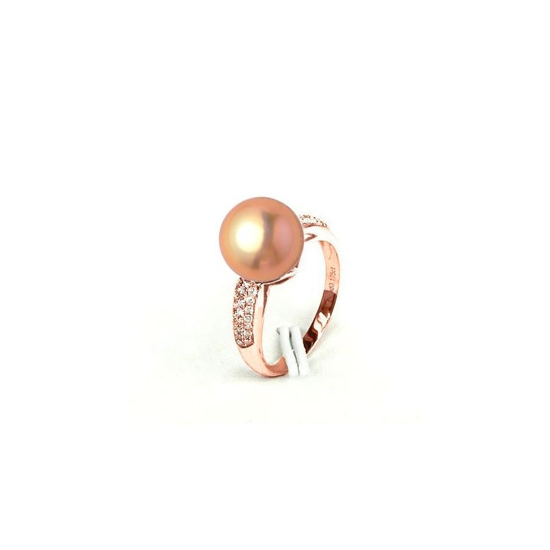 Bague Perle Culture Eau Douce Rose. Or Rose Diamants - 2