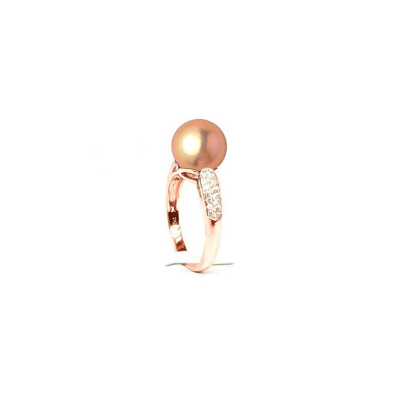 Bague Perle Culture Eau Douce Rose. Or Rose Diamants - 3