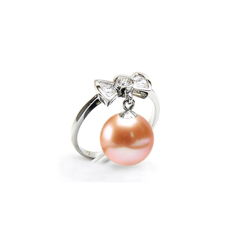 Bague noeud papillon - Or blanc, diamants, perle de culture - 2