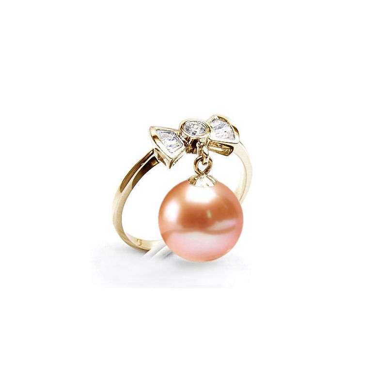 Bague noeud papillon - Or jaune, diamants, perle de culture - 2