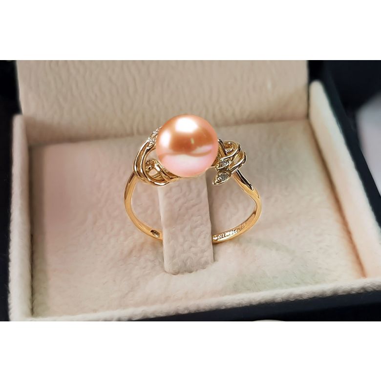 Bague fleur - Or jaune, Diamants - Perle de culture, Eau douce - 2