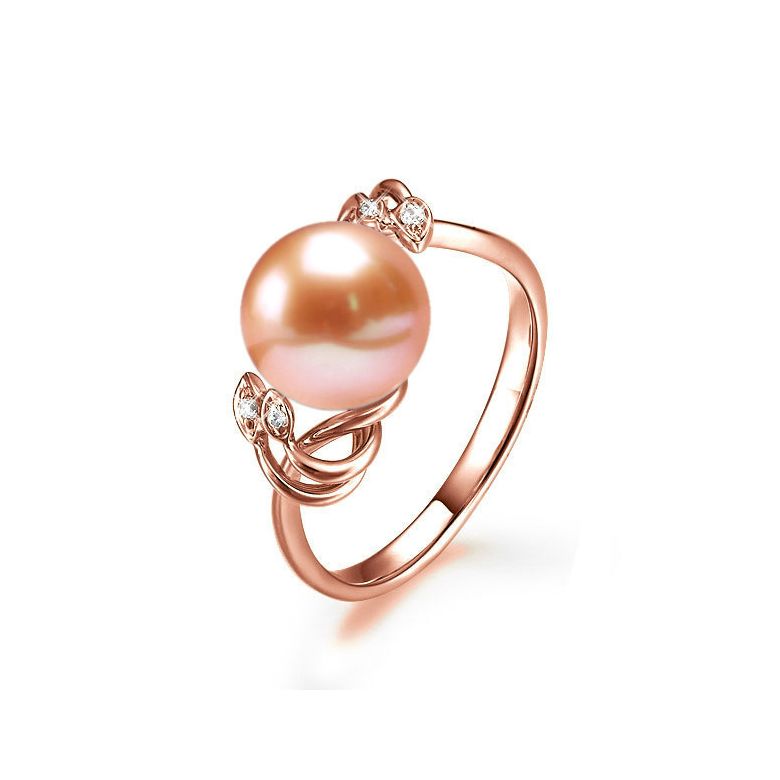 Bague fleur - Or rose, Diamants - Perle de culture, Eau douce - 1