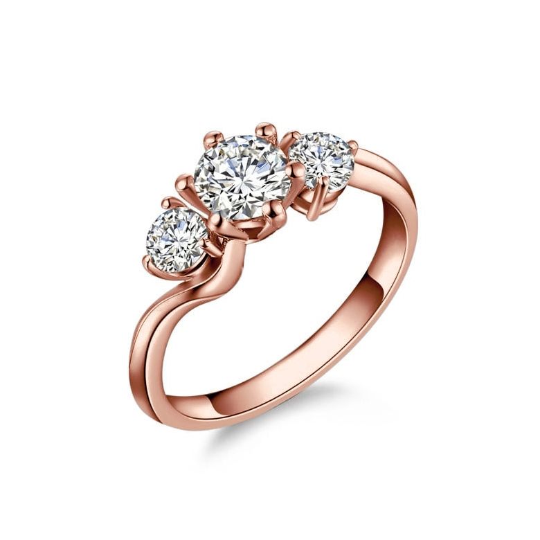 Solitaire trilogie or rose - Bague de fiançaille 3 diamants | Trilogie - 1