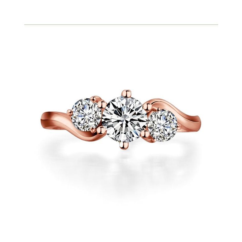 Solitaire trilogie or rose - Bague de fiançaille 3 diamants | Trilogie - 3