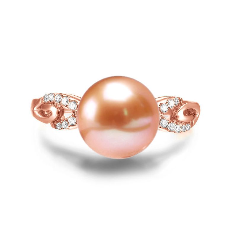 Bague du couple danseur - Perle eau douce - Or rose 18cts, diamants - 2