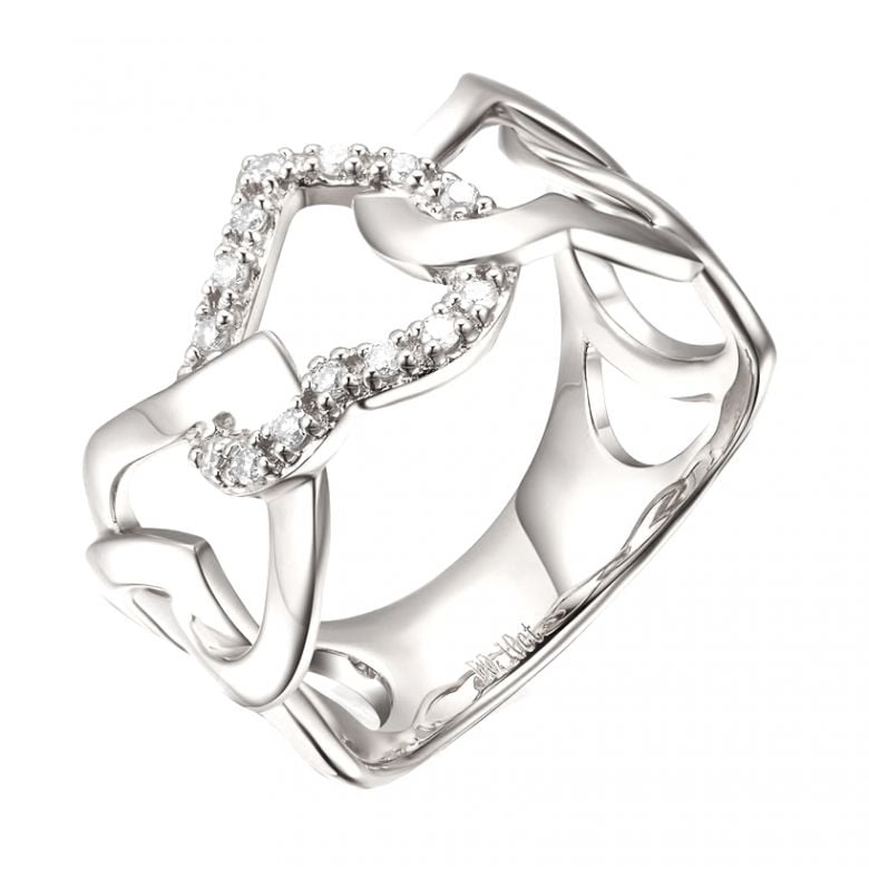 Bague or blanc diamants en forme de succession de coeurs - 1