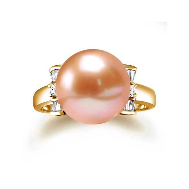Bague noeud papillon - Perle blanche Chine - Or jaune, diamants - 6