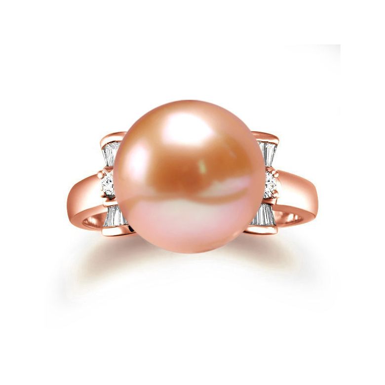 Bague noeud - Or rose et diamants avec une perle de culture rose - 2